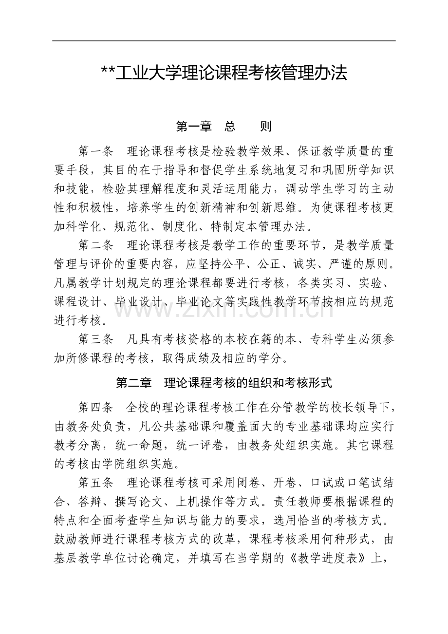 工业大学理论课程考核管理办法模版.doc_第1页