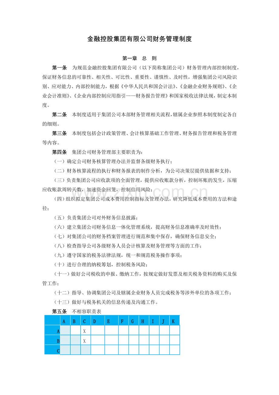 金融控股集团有限公司财务管理制度模版.docx_第1页