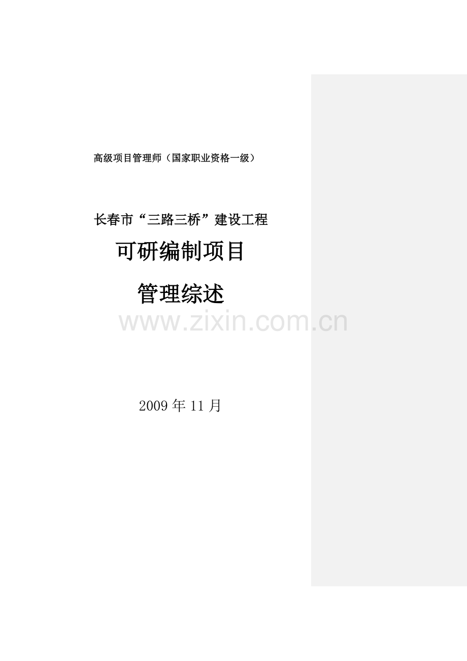 长春市“三路三桥”建设工程建设可行性研究报告编制项目管理综述.doc_第1页