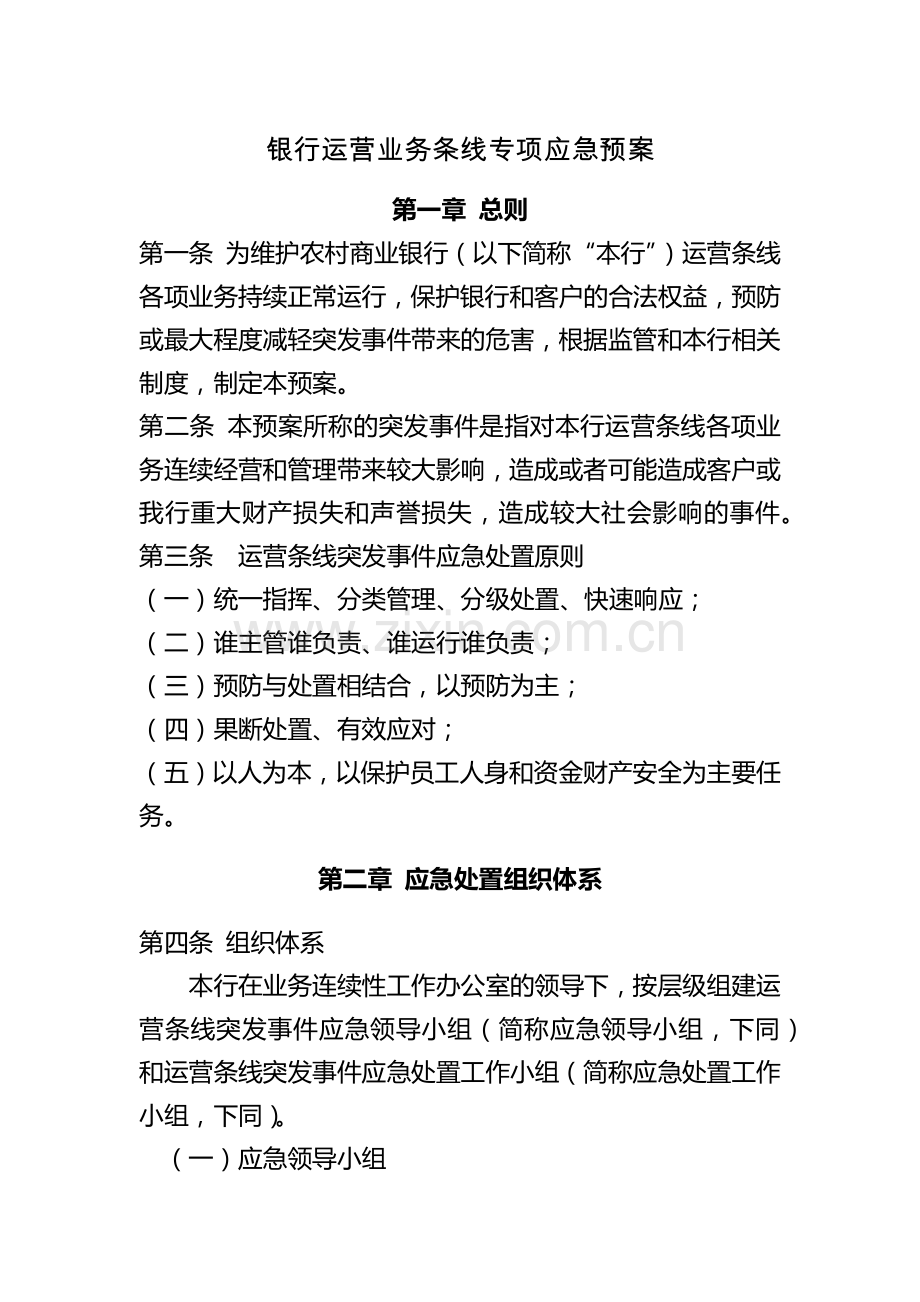 银行运营业务条线专项应急预案.docx_第1页