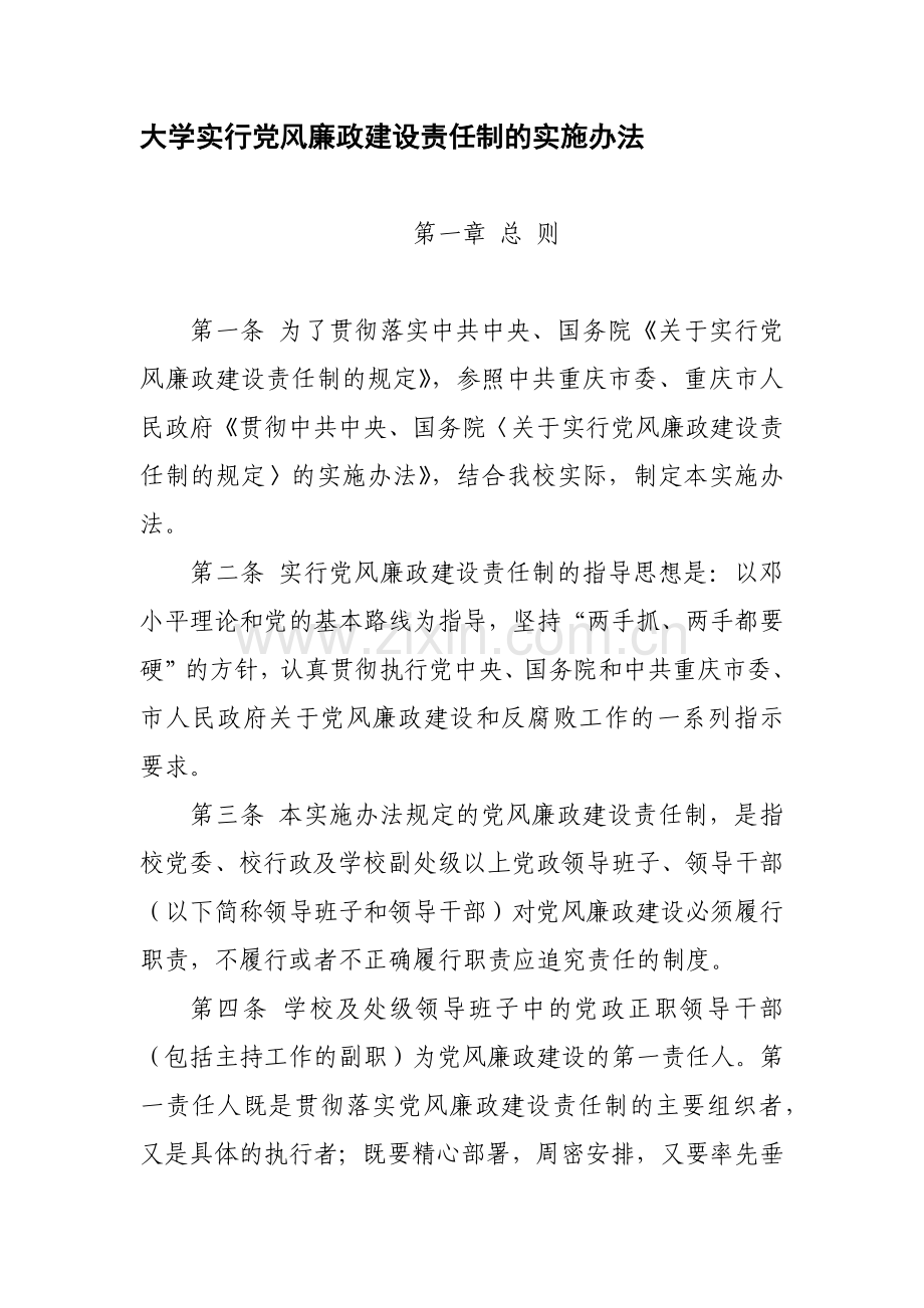 大学实行党风廉政建设责任制的实施办法模版.docx_第1页