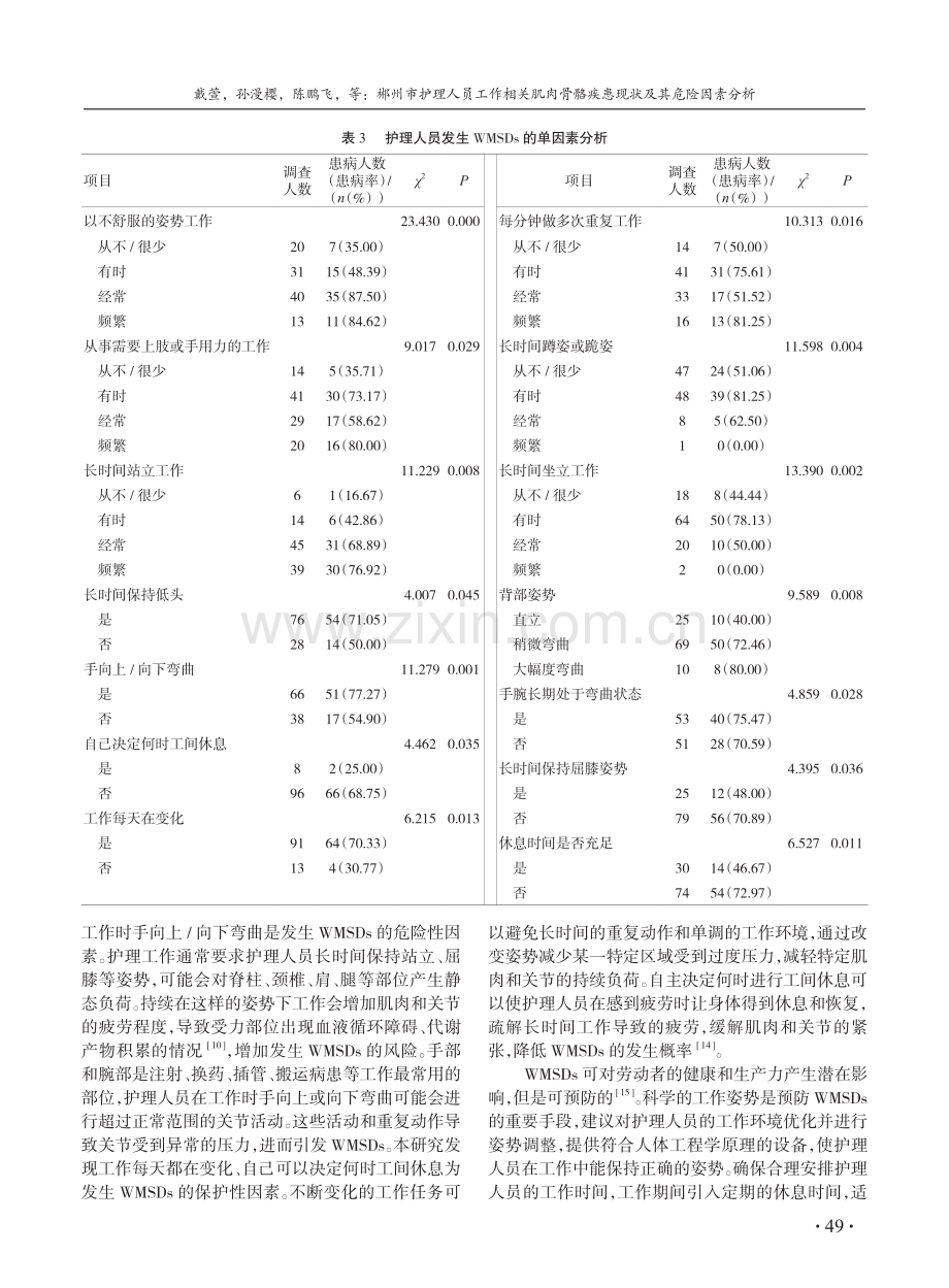 郴州市护理人员工作相关肌肉骨骼疾患现状及其危险因素分析.pdf_第3页