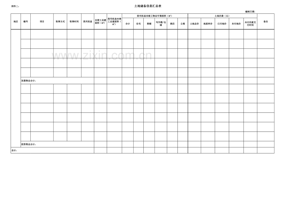 房地产公司土地储备信息汇总表.xls_第2页