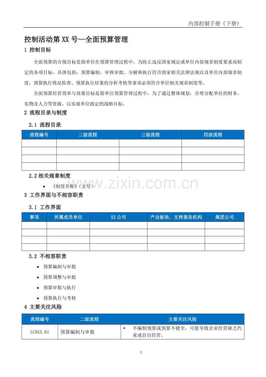 企业内控手册之全面预算管理流程-手册模板.docx_第1页