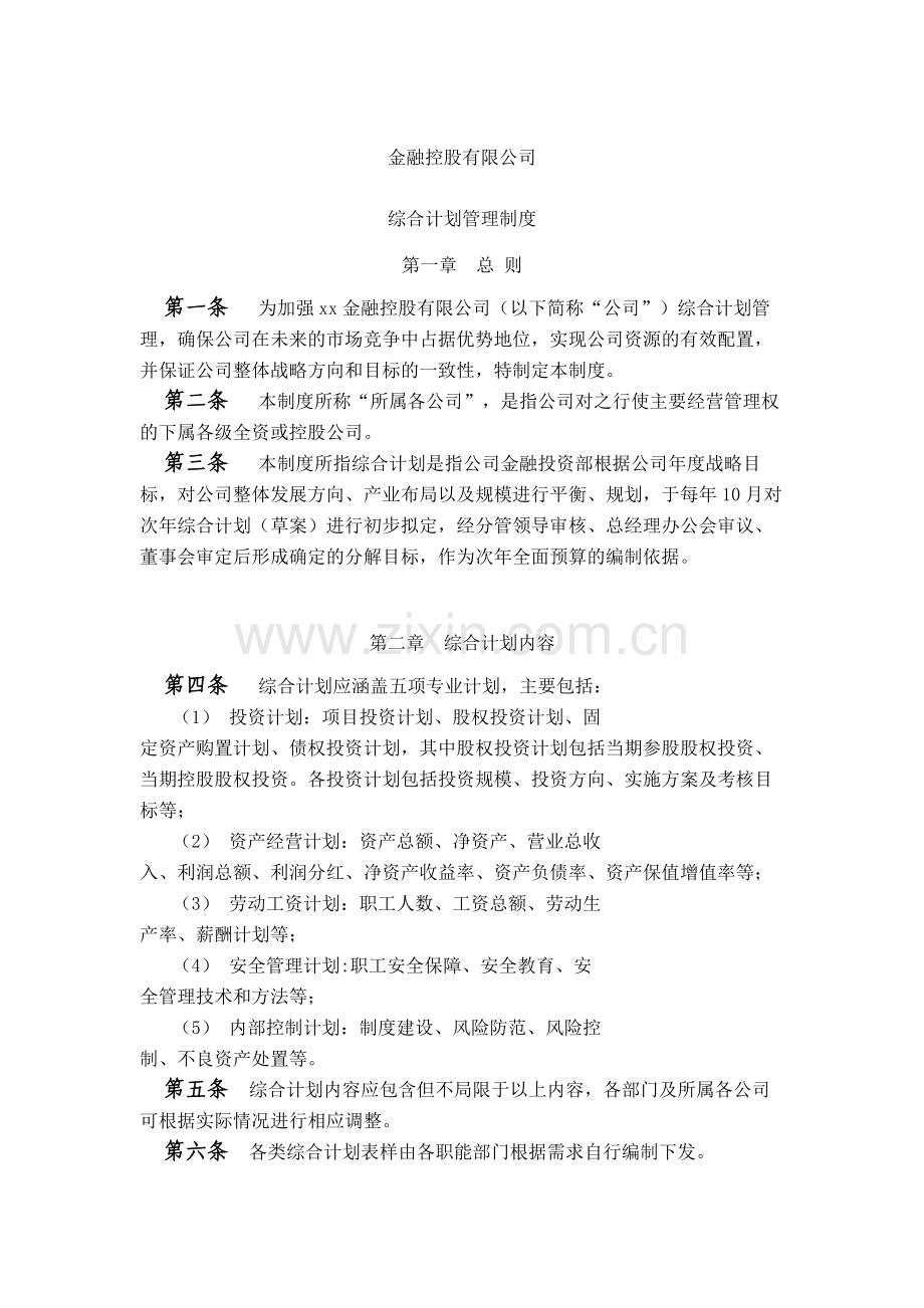 金融控股公司综合计划管理制度模版.docx_第1页