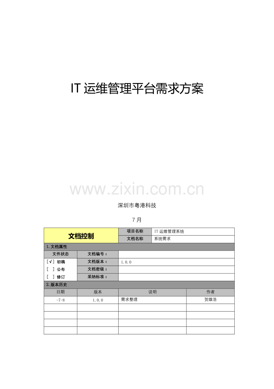 IT运维管理平台需求专项方案.docx_第1页