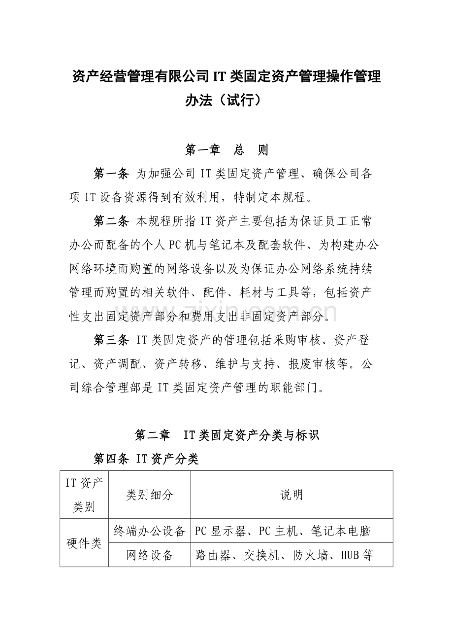 国有企业资产经营管理有限公司IT类固定资产管理操作管理模版.docx_第1页