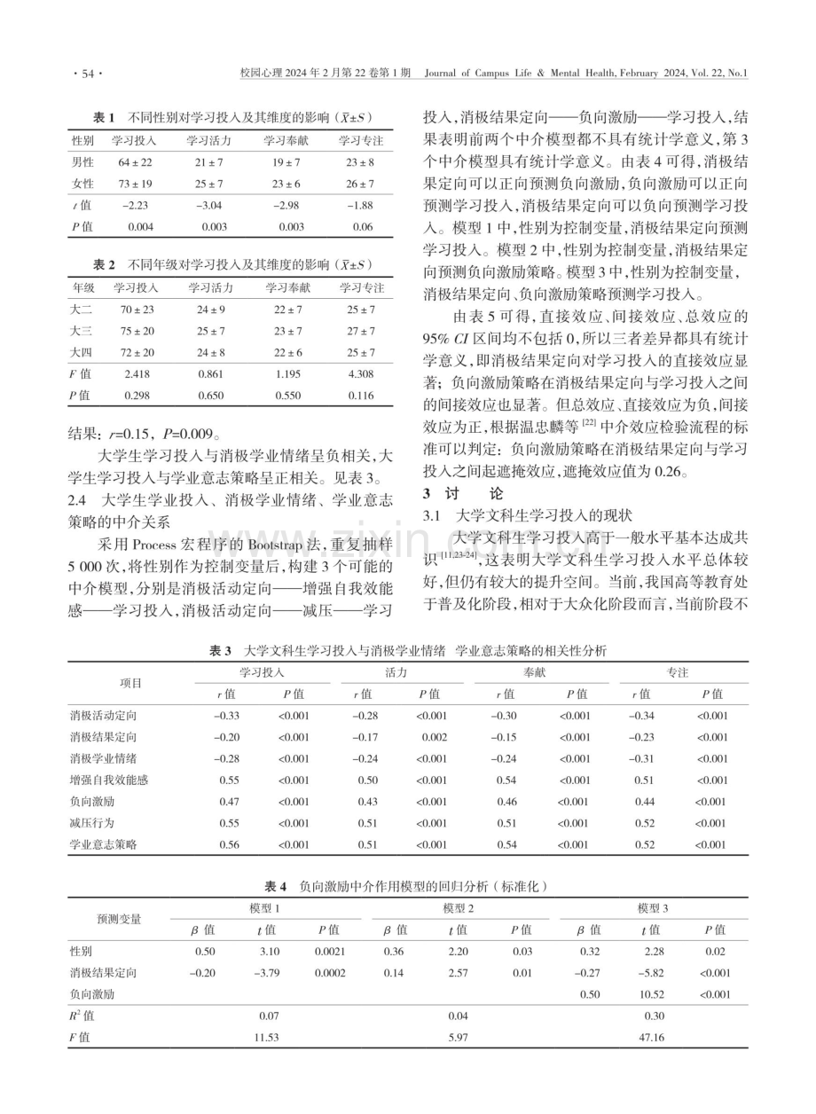 大学文科生学业意志策略的遮掩中介效应：消极学业情绪与学习投入的关系.pdf_第3页