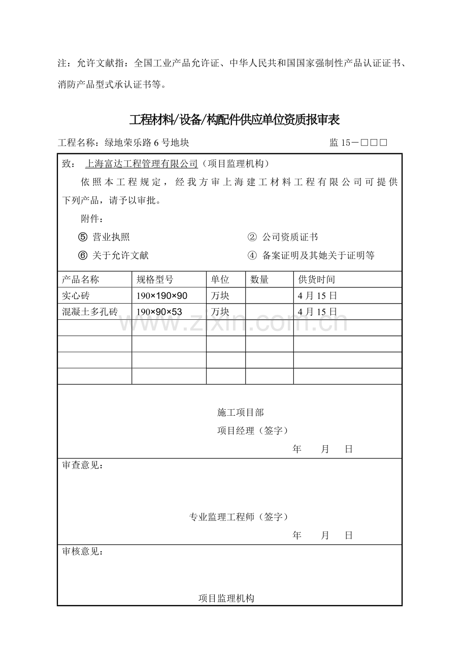 A综合项目工程材料设备构配件供应单位资质报审表.doc_第3页