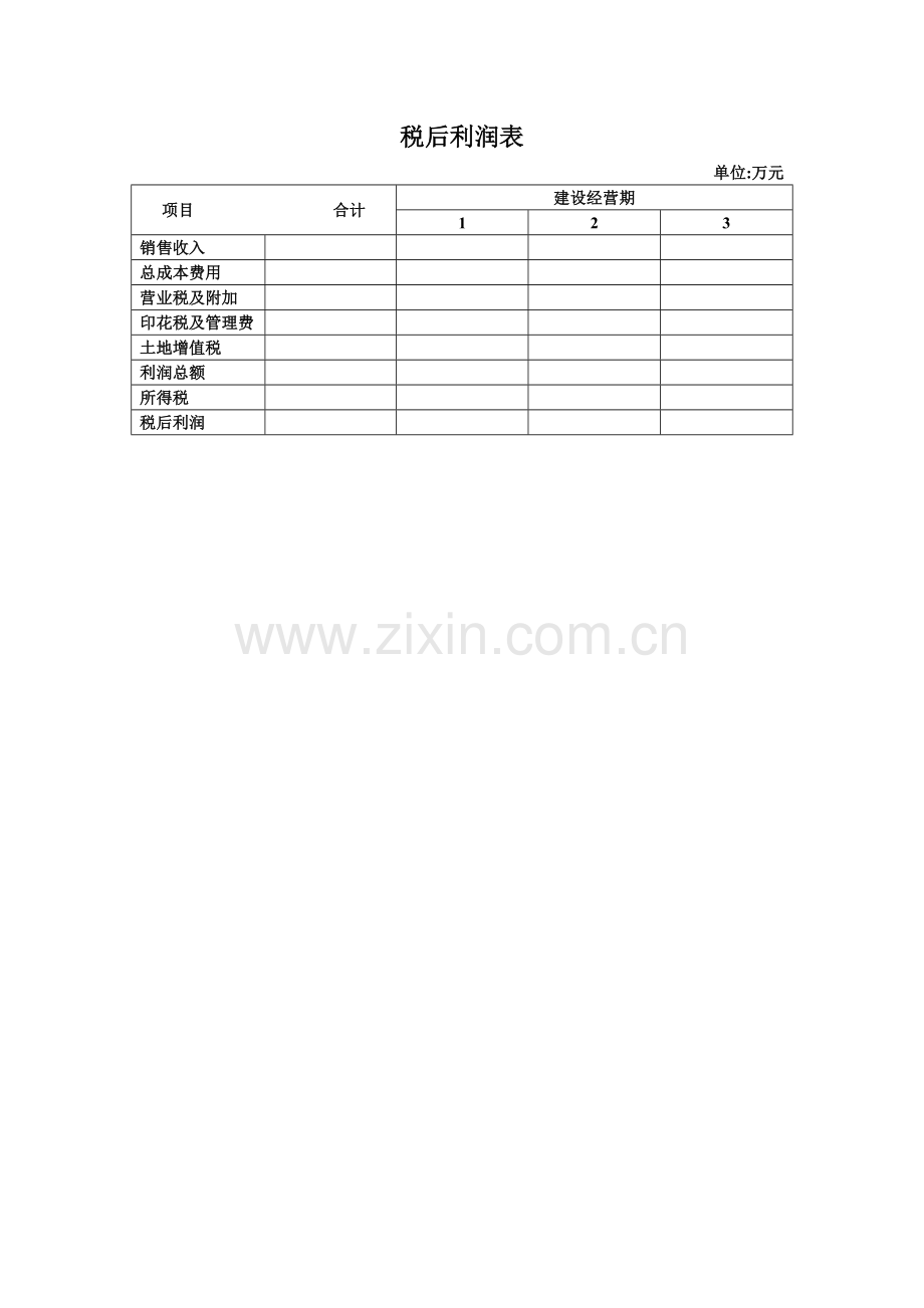 房地产市场调研底稿-税后利润表.doc_第1页