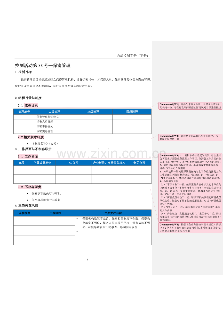 企业内控手册之保密管理流程-手册模板.docx_第1页