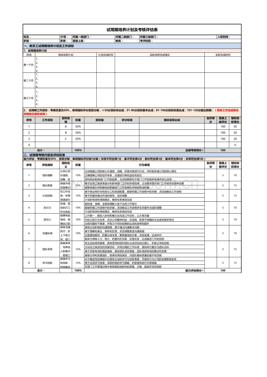 企业新员工培养计划及考核评估表.xls_第2页