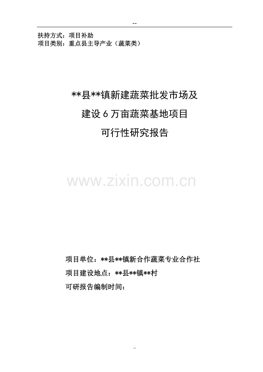 新建蔬菜批发市场及建设6万亩蔬菜基地项目可行性研究报告.doc_第1页