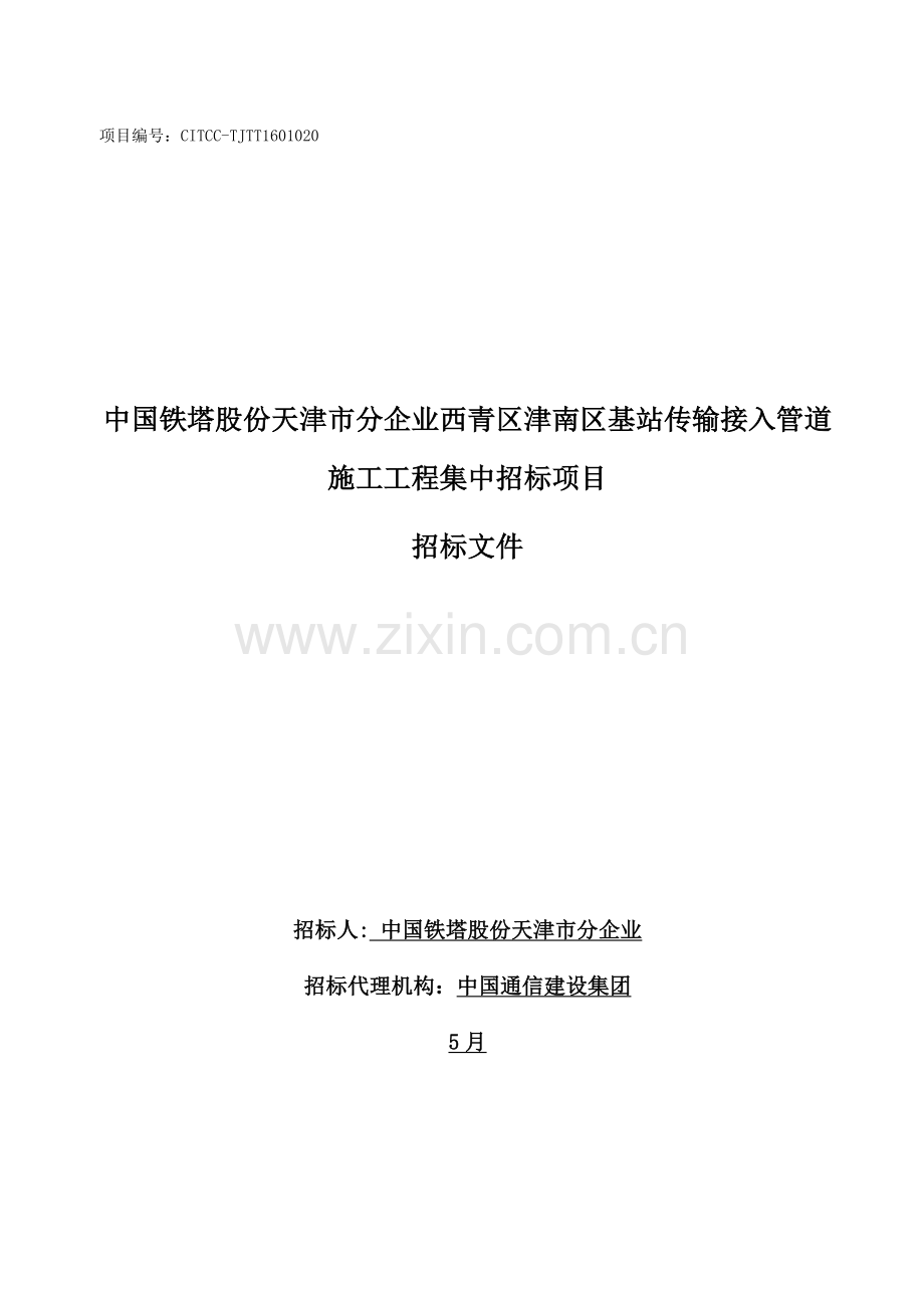 基站传输接入管道施工工程集中招标项目招标文件模板.doc_第1页