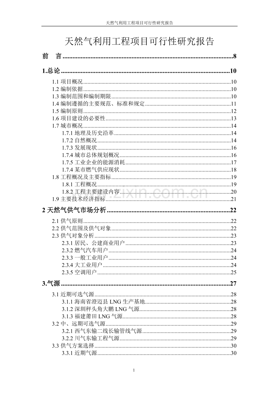 天然气利用工程项目可行性研究报告.doc_第1页