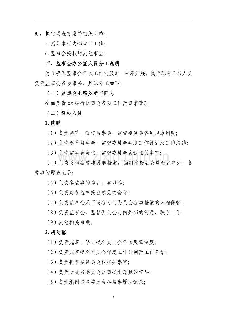 银行监事会及下设专门委员会职责及岗位分工说明书模版.docx_第3页