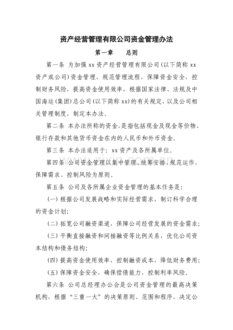 国有企业资产经营管理有限公司资金管理办法模版.docx_第1页