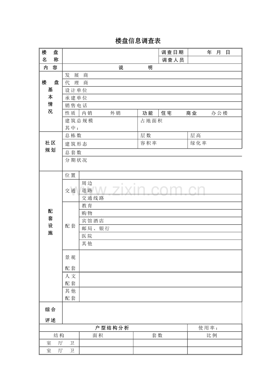 房地产市场调研底稿-楼盘信息调查表.doc_第1页