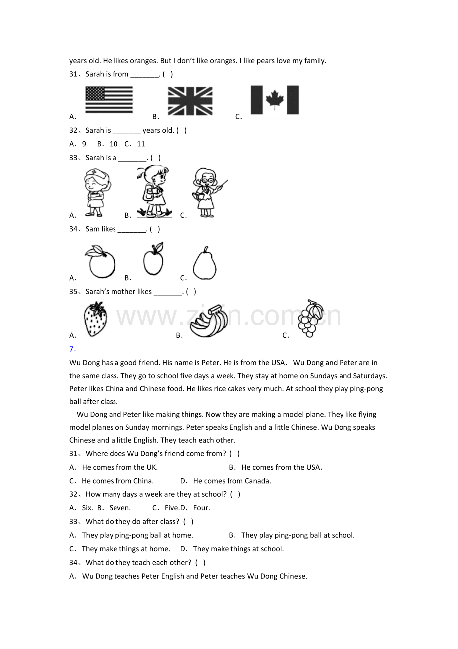 小学三年级阅读理解专项英语复习综合试题.doc_第3页