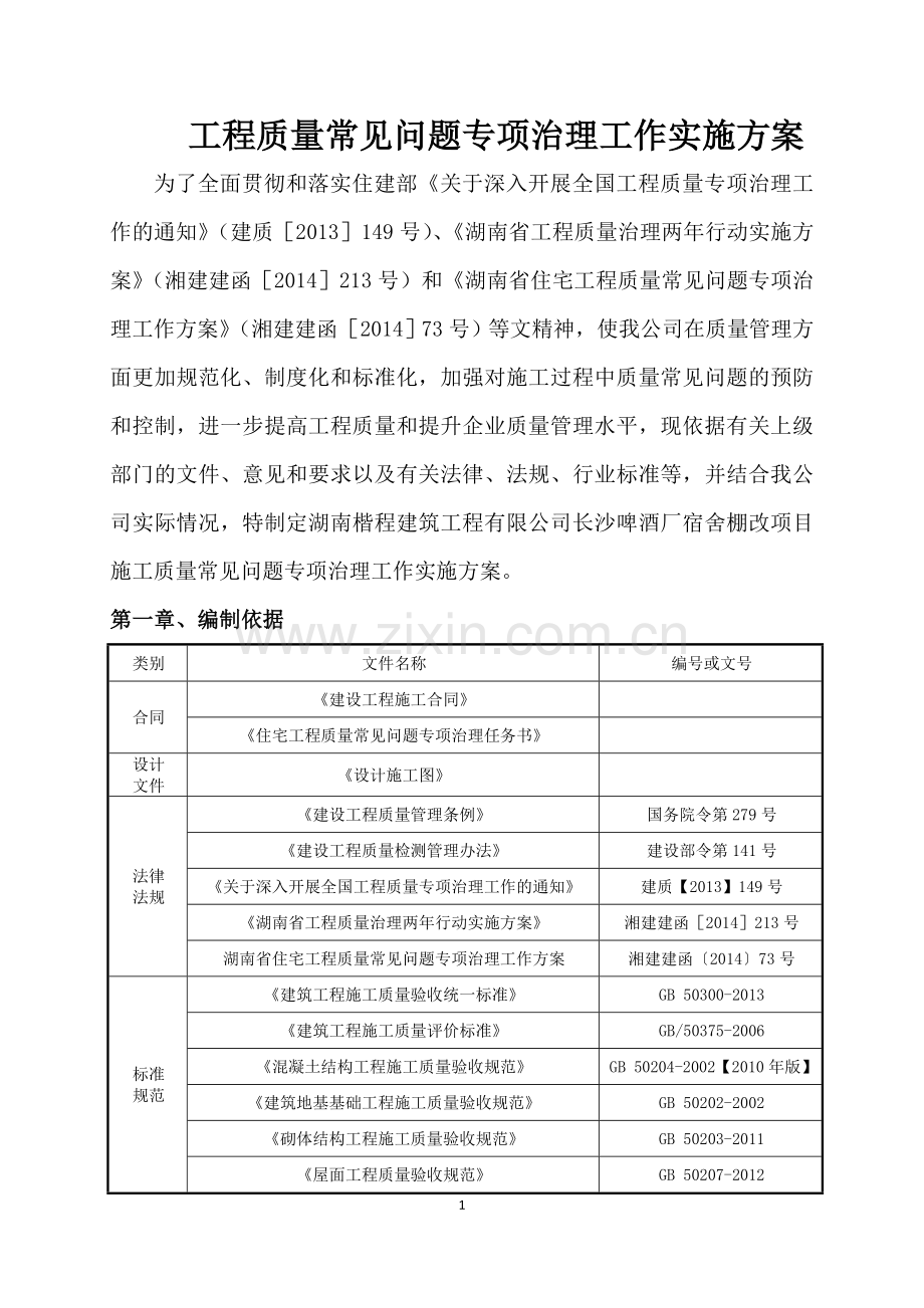 工程质量常见问题专项治理工作实施方案(房建部分).doc_第1页