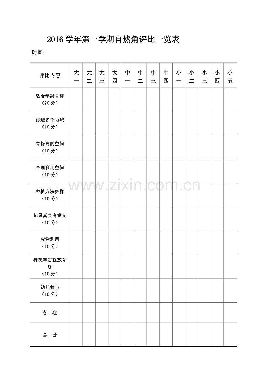 幼儿园自然角评比方案-评比表--小结.doc_第2页