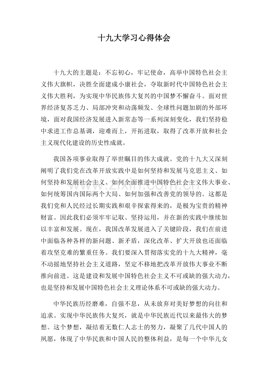 十九大心得体会3000字.docx_第1页