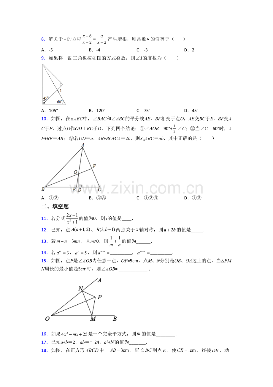 八年级数学上学期期末强化检测试卷附解析(一).doc_第2页