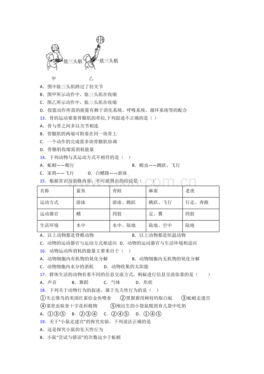 八年级上册期末生物试卷带解析(一).doc_第3页