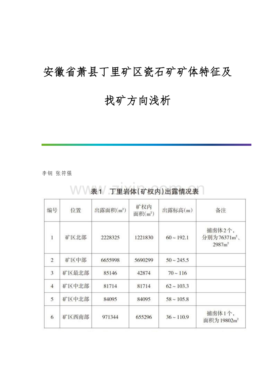 安徽省萧县丁里矿区瓷石矿矿体特征及找矿方向浅析.docx_第1页