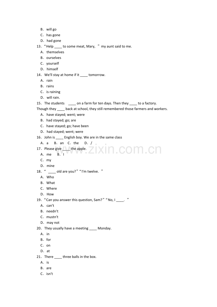 初中英语语法练习题及答案.docx_第2页