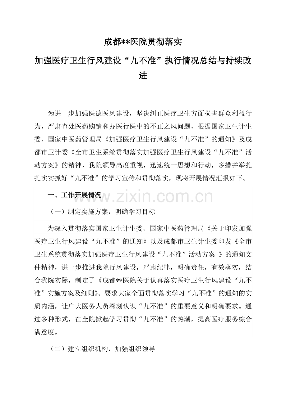 医疗卫生行风建设“九不准”执行情况总结与持续改进.docx_第1页