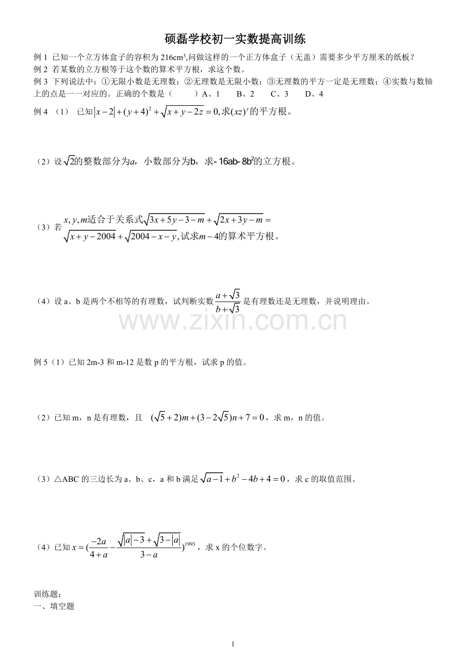 初二实数培优竞赛训练(珍贵资料).doc_第1页