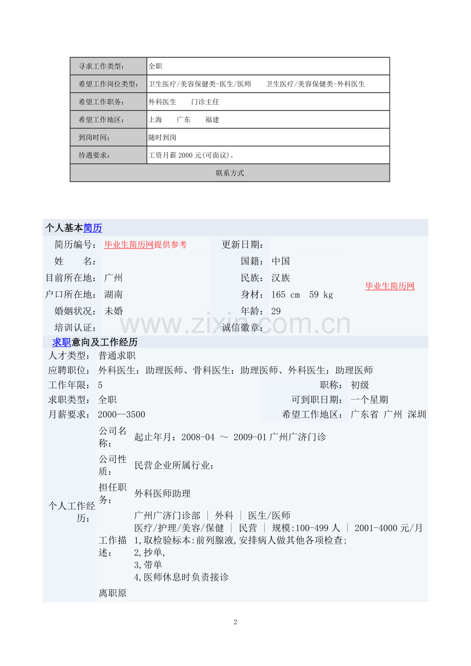 医生求职简历模板.doc_第2页