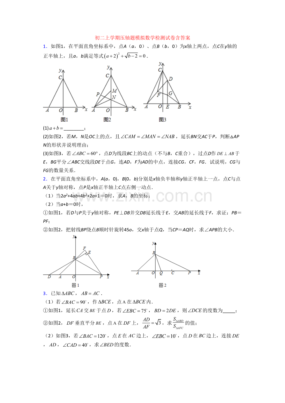 初二上学期压轴题模拟数学检测试卷含答案[001].doc_第1页