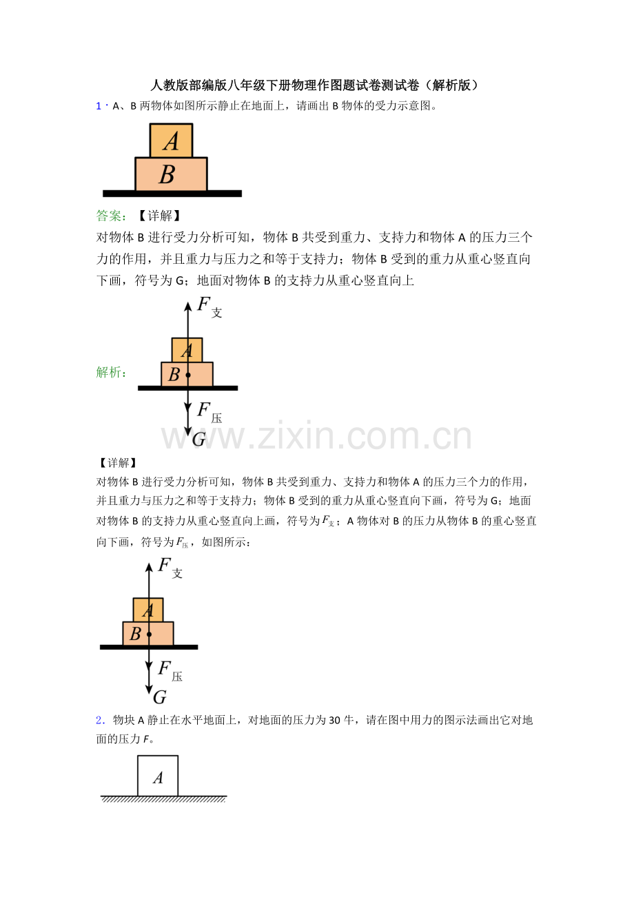 人教版部编版八年级下册物理作图题试卷测试卷(解析版).doc_第1页