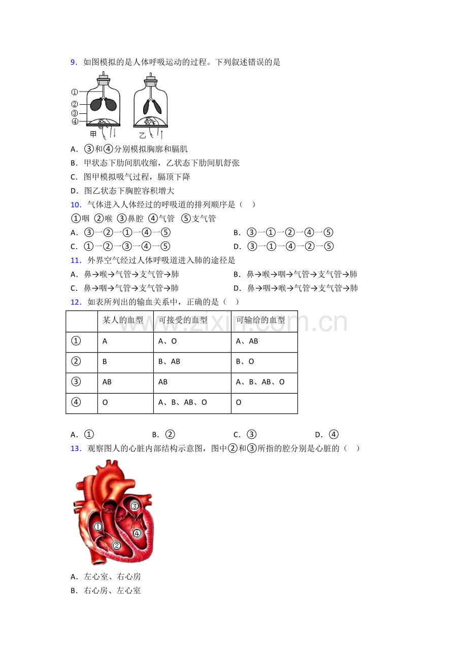 人教版七年级下册生物期末综合复习卷及解析大全.doc_第3页