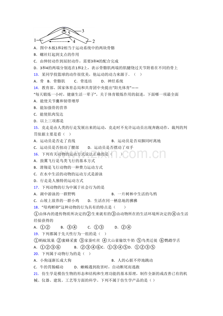 成都电子科技大学实验中学八年级上册期末生物试卷含答案-(2).doc_第3页