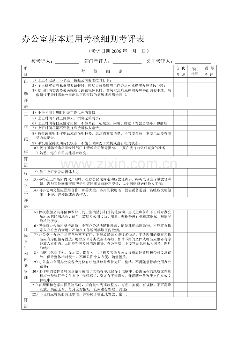 办公室人员基本通用考核细则..doc_第1页