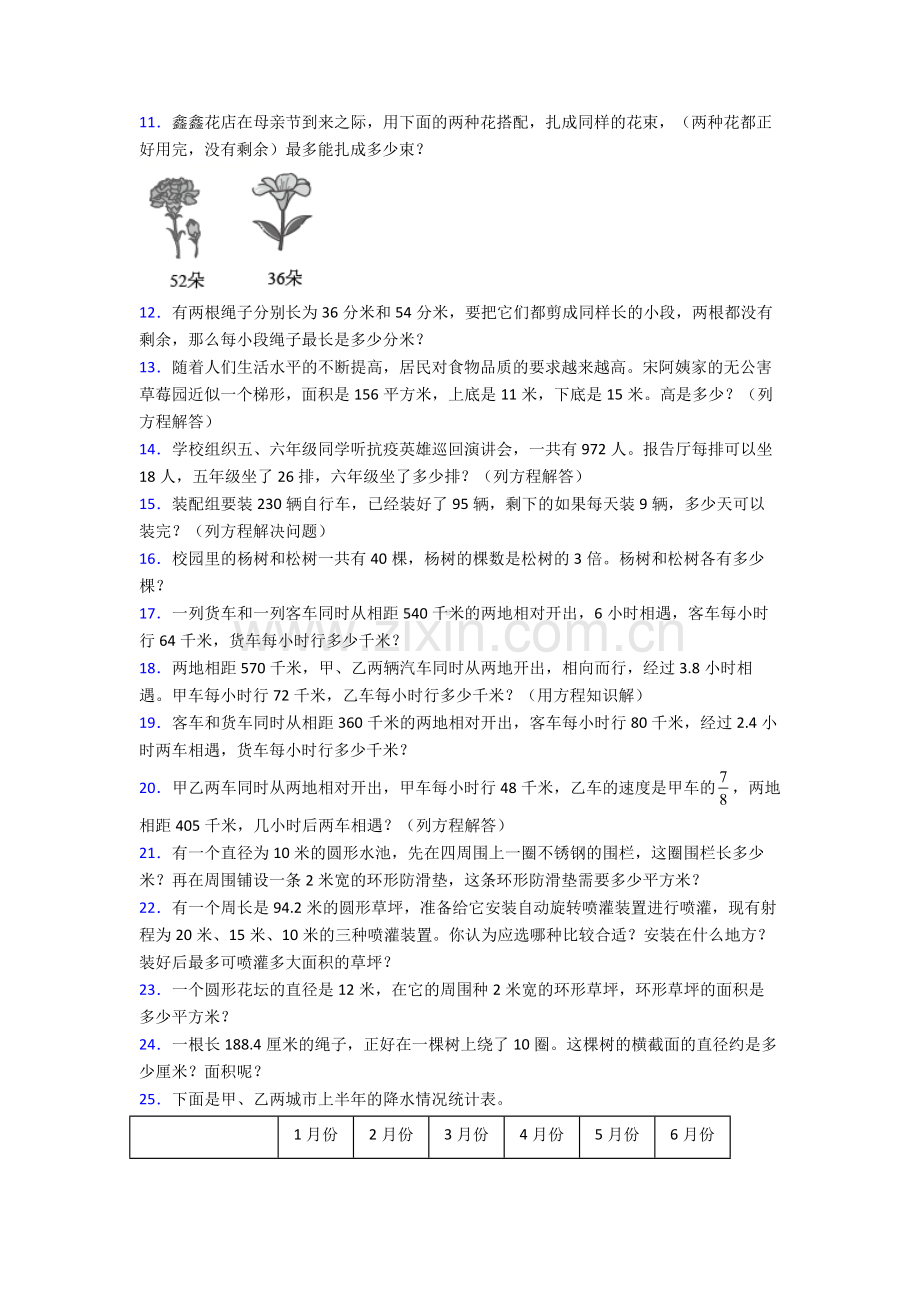 人教版小学五年级数学下册期末解答质量监测试卷附答案.doc_第2页