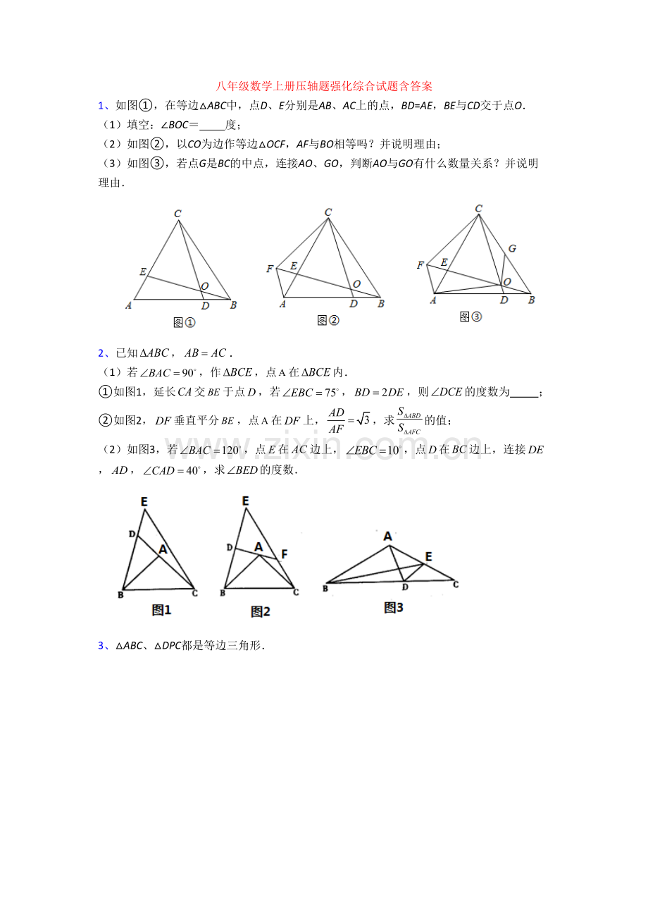 八年级数学上册压轴题强化综合试题含答案.doc_第1页