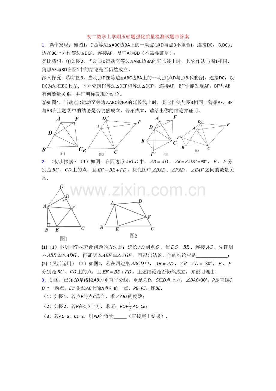 初二数学上学期压轴题强化质量检测试题带答案.doc_第1页