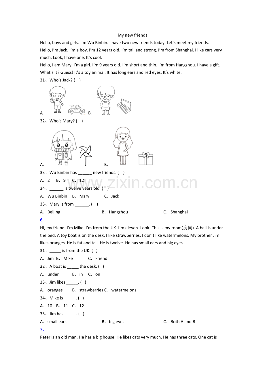 小学三年级阅读理解专项英语试卷测试题.doc_第3页