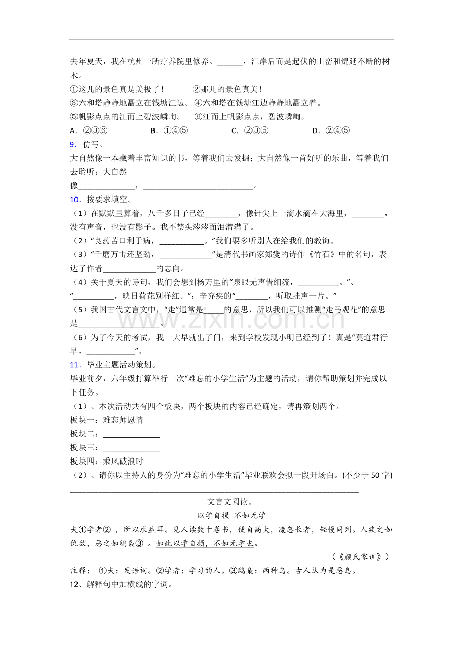 上海市浦明师范学校附属小学小学六年级下册期末语文试卷.docx_第2页