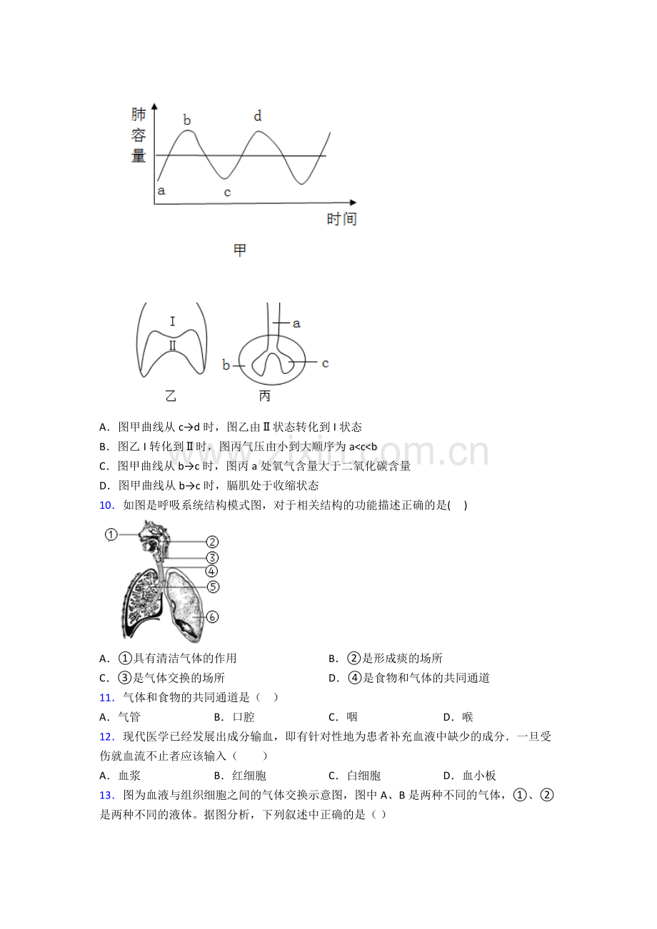 2023年人教版中学初一下册生物期中复习卷含答案word.doc_第3页