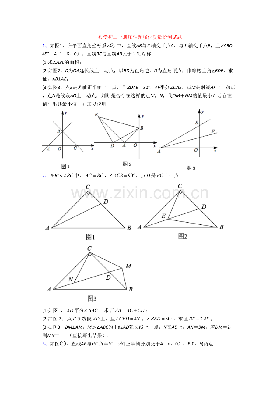 数学初二上册压轴题强化质量检测试题.doc_第1页