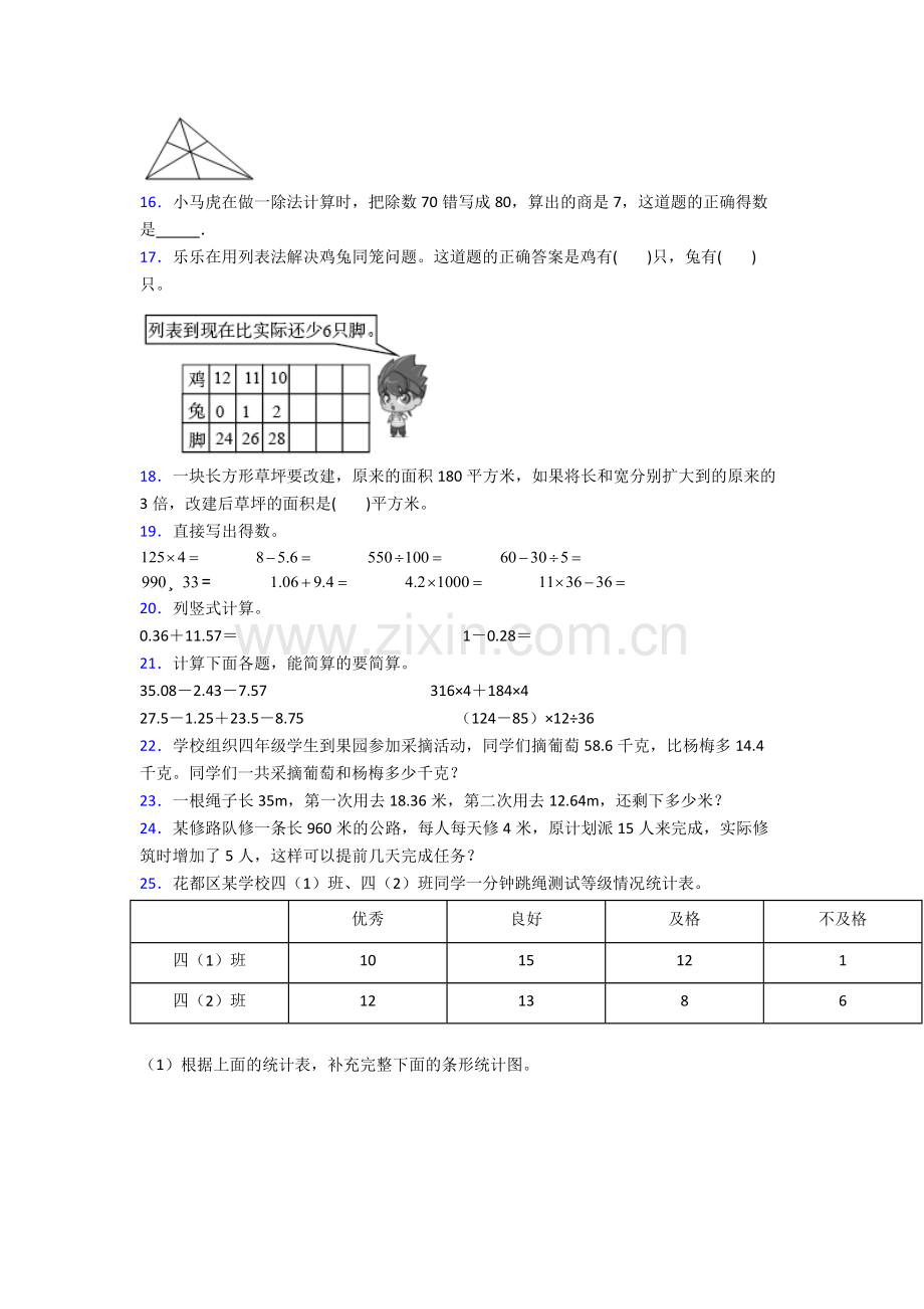 2022年人教版四4年级下册数学期末综合复习附答案.doc_第2页