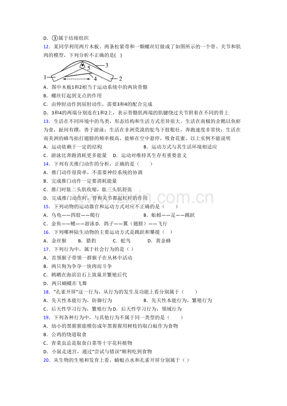 初二生物上学期期末综合试题答案.doc_第3页