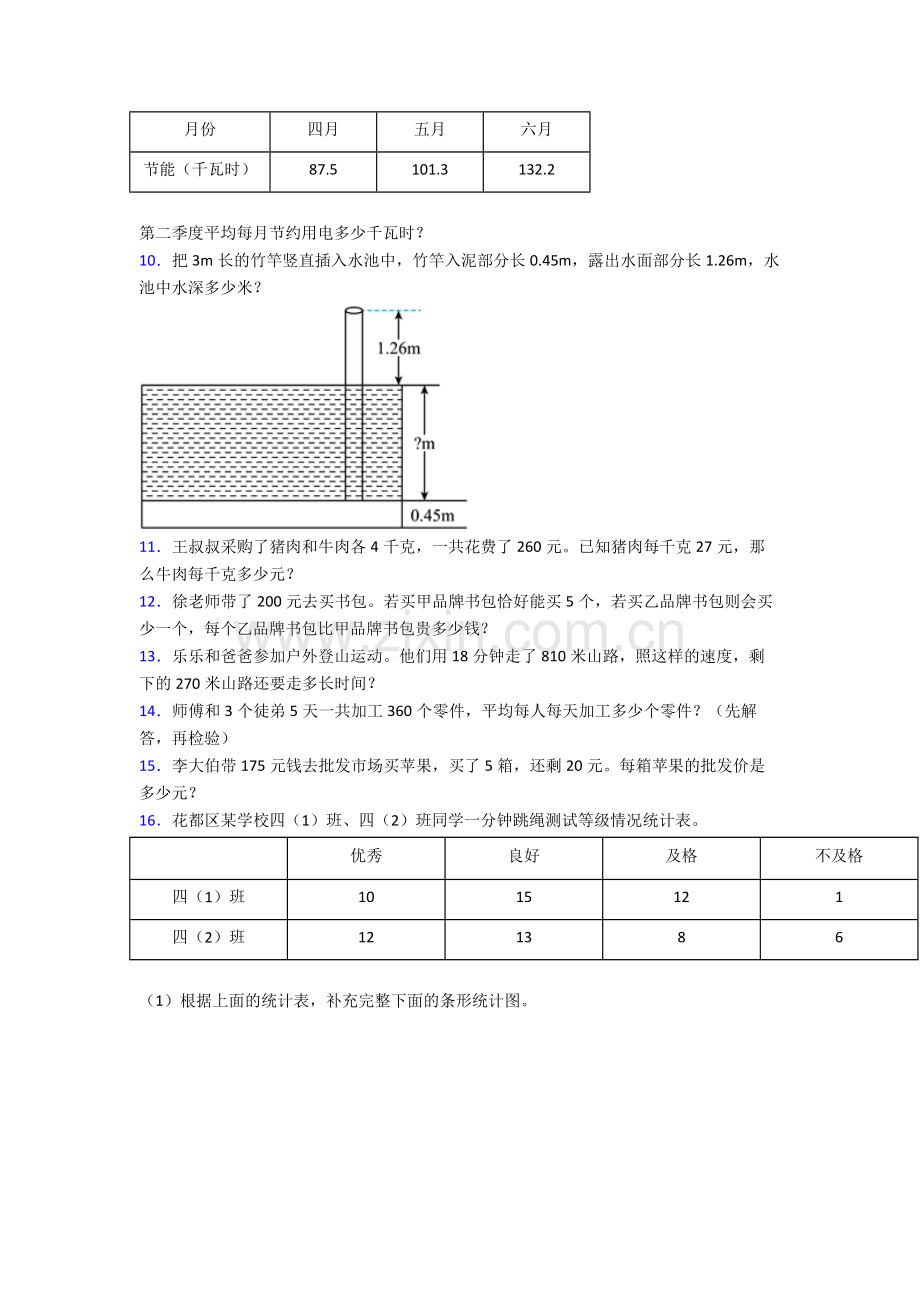 人教版四4年级下册数学期末解答测试试卷(含答案)word.doc_第2页