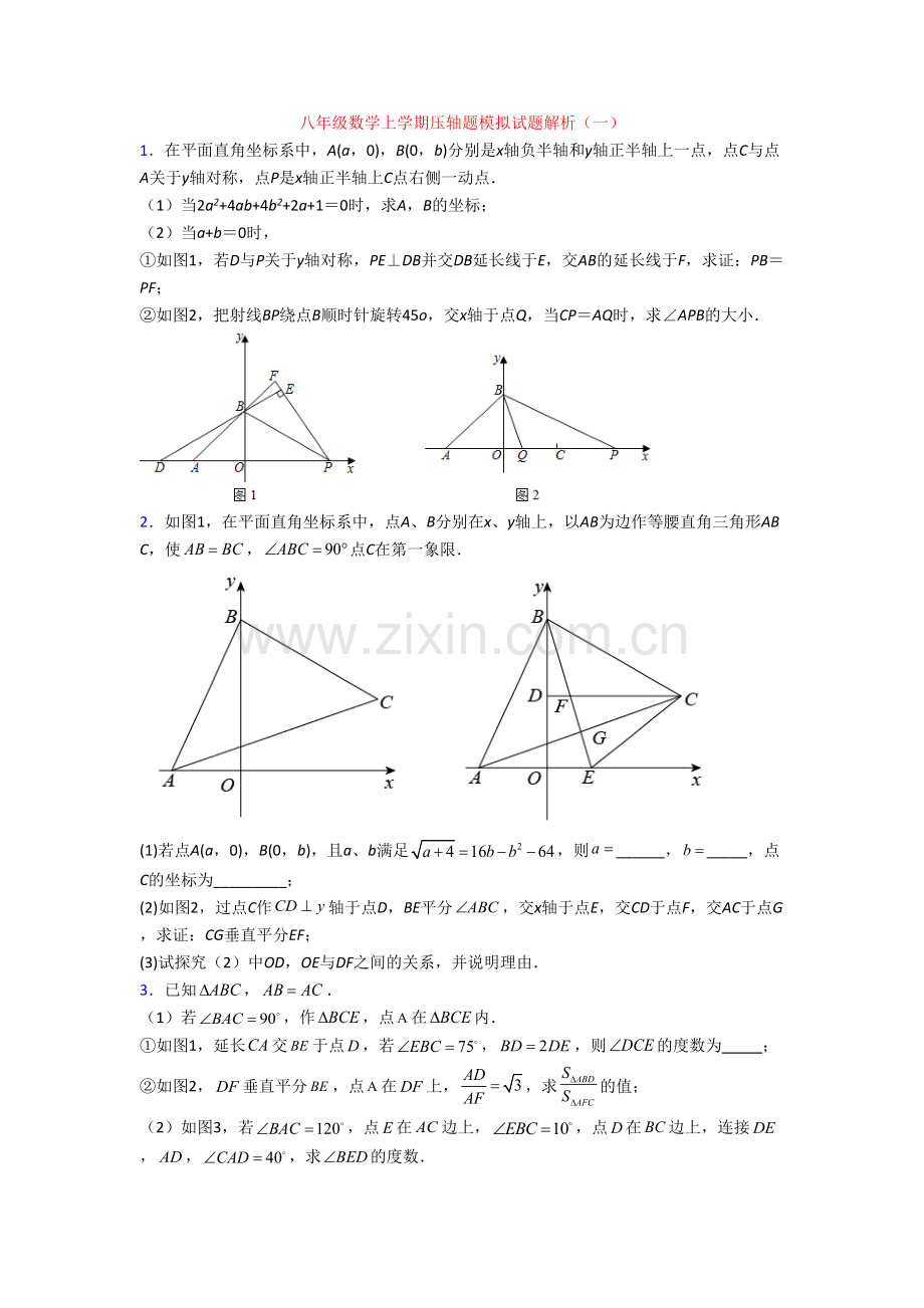 八年级数学上学期压轴题模拟试题解析(一).doc_第1页