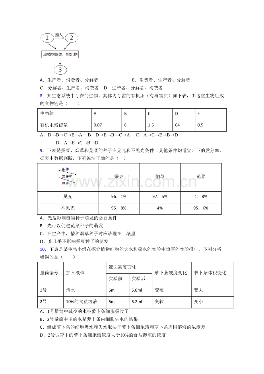 七年级生物上学期期末质量检测试卷-(3).doc_第2页